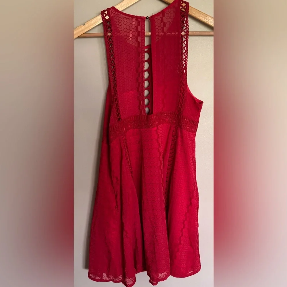 Free People Red Lace Cutout Fit & Flare Dress Size 10 Boho